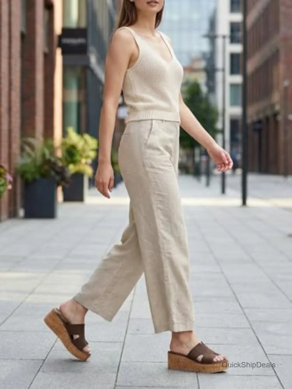 Women's Open Toe Wedge Sandals Slip On Slides Cork Platform Sandal Comfortable
